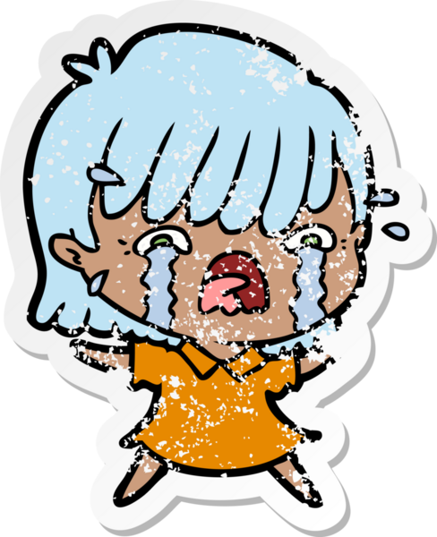 Bir insan tarafından çizilmiş, ağlayan bir çizgi film kızının sıkıntılı çıkartması.