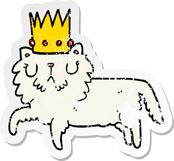 Bir insan tarafından çizilmiş taç giyen bir çizgi film kedisinin sıkıntılı çıkartması.