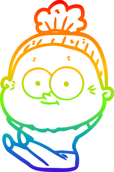 Gökkuşağı gradyan çizgi çizimi Bir insan tarafından çizilmiş mutlu yaşlı kadın