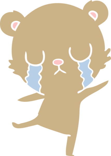 Ağlayan yassı renkli çizgi film ayısı bir insan tarafından çizilmiş hüzünlü bir dans yapıyor.