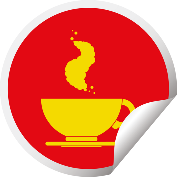 Bir insan tarafından çizilmiş bir fincan sıcak kahve yuvarlak kabuğu çıkartması.