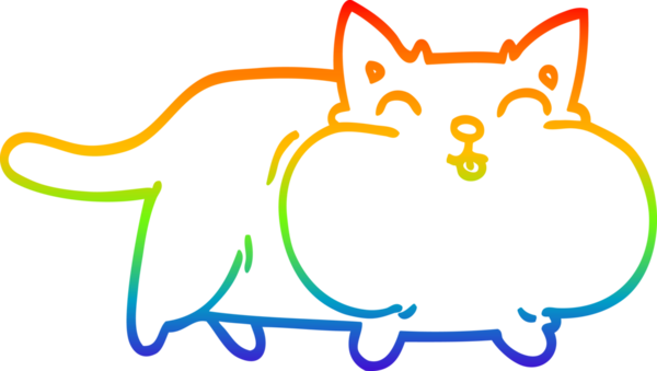 Gökkuşağı gradyan çizgi çizimi bir insan tarafından çizilmiş şişman bir kedi