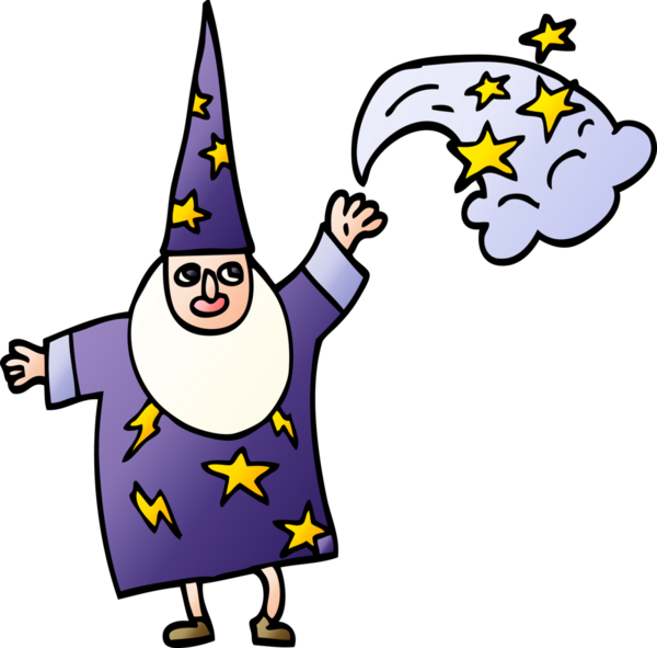 çizgi film karalama sihirbazı bir insan tarafından çizilmiş büyü