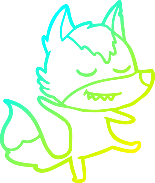 Bir insan tarafından dengelenmiş, dost canlısı bir kurt çizgi çizimi.