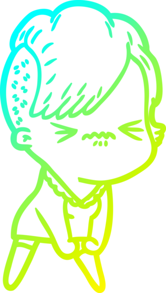 Bir çizgi film karakteri çizen soğuk gradyan, bir insan tarafından çizilmiş hippi bir kız.