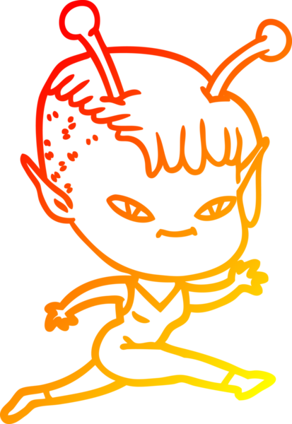 Bir insan tarafından çizilmiş sevimli bir uzaylı kız çizgi çizimi.