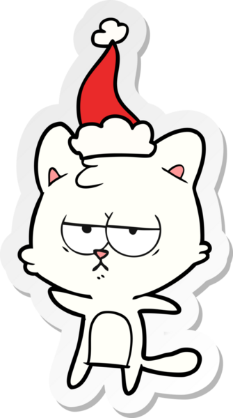 Bir insan tarafından çizilmiş Noel Baba şapkası takan bir kedinin çizilmiş el yazısı.