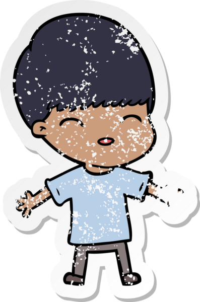 Bir insan tarafından çizilmiş mutlu çizgi film çocuğunun sıkıntılı çıkartması.