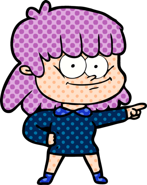 Bir insan tarafından çizilmiş gülümseyen çizgi film kızı.