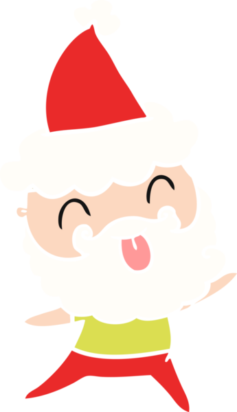 Bir insan tarafından çizilmiş Noel Baba şapkası takan sakallı bir adam.