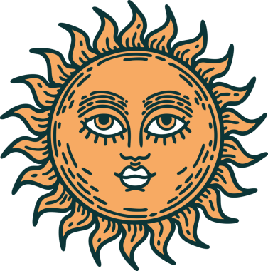 Bir insan tarafından çizilmiş bir güneşin ikonik dövme şekli