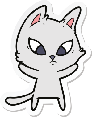 Bir insan tarafından çizilmiş kafası karışmış bir çizgi film kedisinin çıkartması.