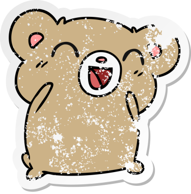 Kederli çıkartma çizimi: kawaii sevimli oyuncak ayı bir insan tarafından çizilmiş.