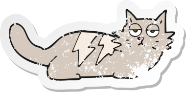 Bir insan tarafından çizilmiş bir karikatür kedinin gerilmiş çıkartması.