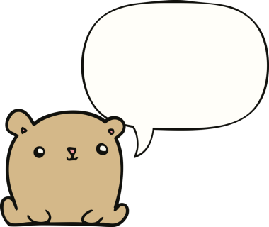 Bir insan tarafından çizilmiş konuşma balonu olan sevimli çizgi film ayısı.