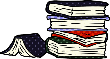 Bir insan tarafından çizilmiş bir yığın kitap.