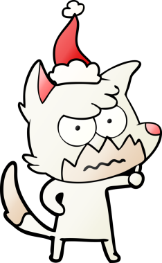 Bir insan tarafından çizilmiş Noel Baba şapkası giymiş kızgın bir tilkinin el çizimi karikatürü.