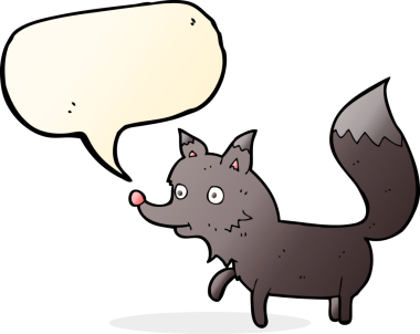 Bir insan tarafından çizilmiş konuşma balonlu bir kurt yavrusu.