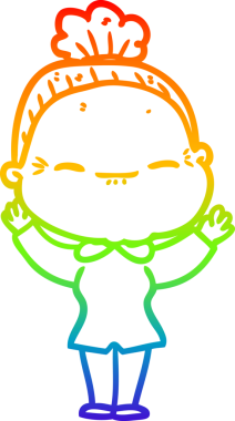 Gökkuşağı gradyan çizimi bir insan tarafından çizilmiş barışçıl yaşlı bir kadının çizimi