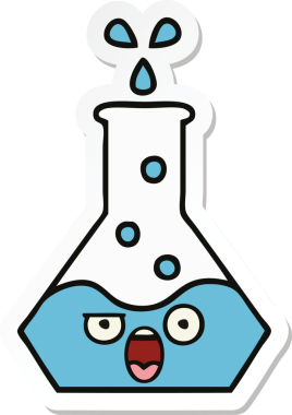 Bir insan tarafından çizilmiş sevimli bir karikatür bilim şişesinin etiketi.