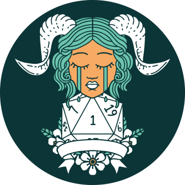 Bir insan tarafından çizilmiş doğal 1 D20 Dice ile ağlayan bağlayıcı yüzün simgesi