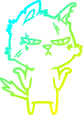 Bir insan tarafından çizilmiş sert bir çizgi film kedisinin soğuk gradyan çizimi