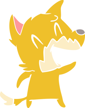 Bir insan tarafından çizilmiş gülen tilki düz renkli çizgi film.