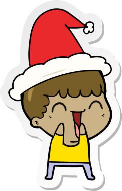 Bir insan tarafından çizilmiş Noel Baba şapkası giyen mutlu bir adamın el yazısı.