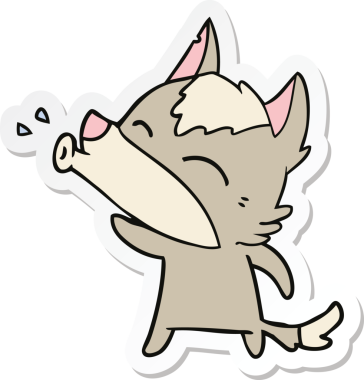 Bir insan tarafından çizilmiş uluyan kurt çizgi filminin çıkartması.