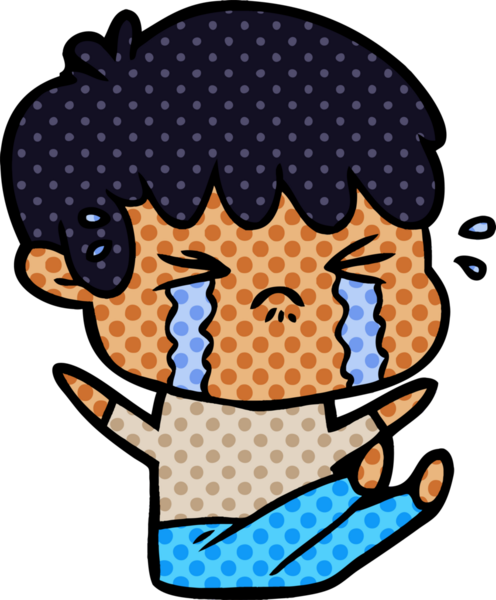 Bir insan tarafından çizilmiş ağlayan çizgi film çocuğu.