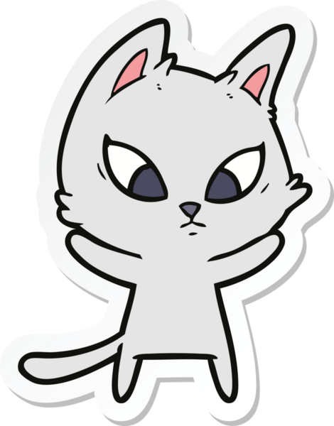 Bir insan tarafından çizilmiş kafası karışmış bir çizgi film kedisinin çıkartması.