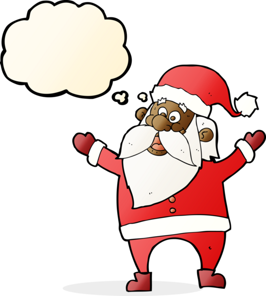 Bir insan tarafından çizilmiş düşünce baloncuklu Noel Baba çizgi filmi.