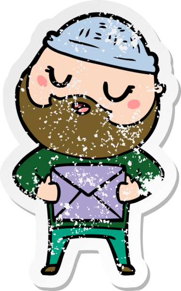 Bir insan tarafından çizilmiş sakallı bir çizgi film karakterinin sıkıntılı çıkartması.