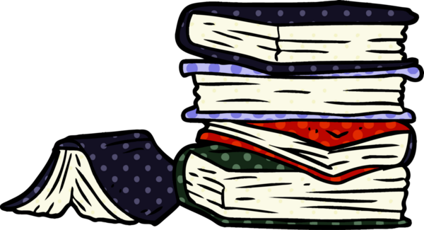 Bir insan tarafından çizilmiş bir yığın kitap.