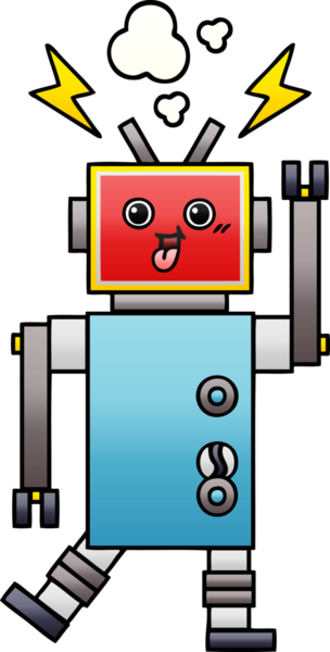 Bir insan tarafından çizilmiş çılgın bir robotun gölgeli çizgi filmi.