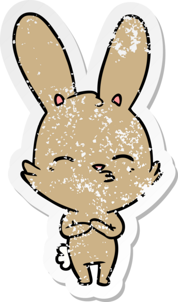 Bir insan tarafından çizilmiş garip bir tavşan çizgi filminin sıkıntılı çıkartması.