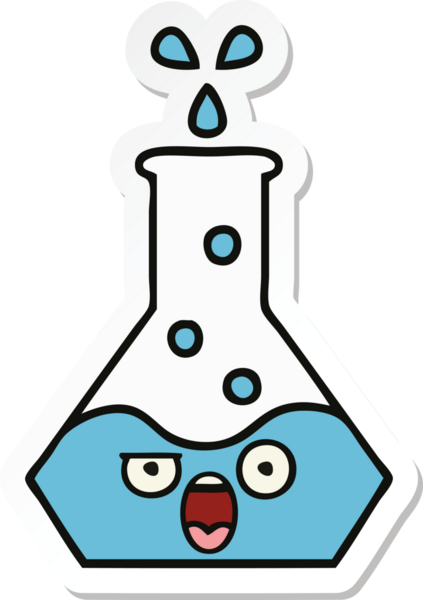 Bir insan tarafından çizilmiş sevimli bir karikatür bilim şişesinin etiketi.