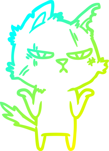 Bir insan tarafından çizilmiş sert bir çizgi film kedisinin soğuk gradyan çizimi