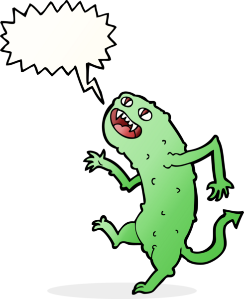 Bir insan tarafından çizilmiş konuşma balonlu çizgi film canavarı.