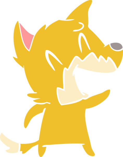 Bir insan tarafından çizilmiş gülen tilki düz renkli çizgi film.