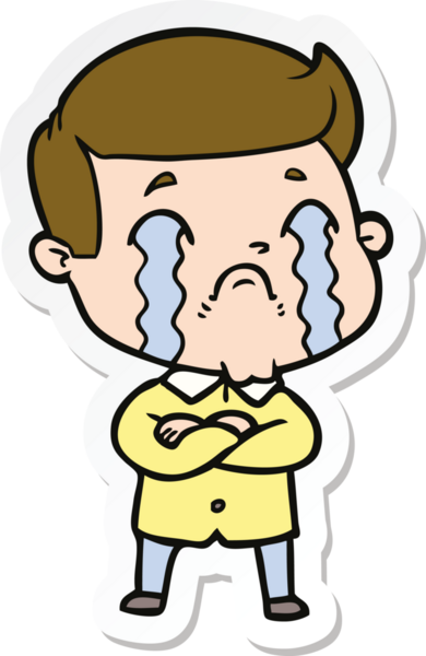 Bir insan tarafından çizilmiş, ağlayan bir çizgi film karakterinin çıkartması.