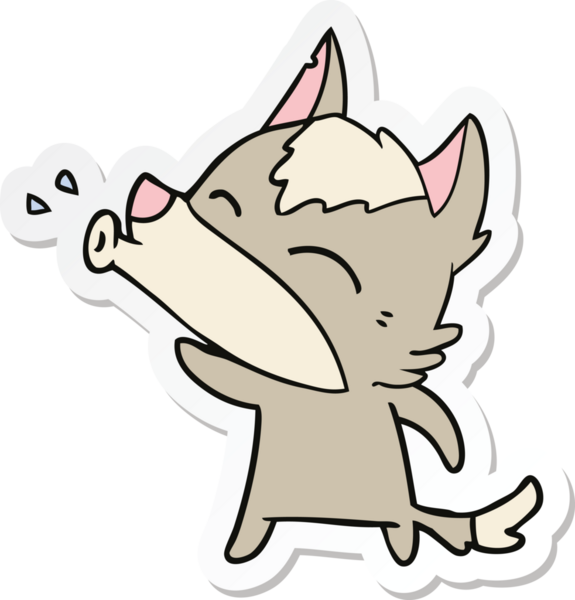 Bir insan tarafından çizilmiş uluyan kurt çizgi filminin çıkartması.