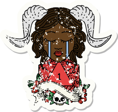 Retro Dövme Biçimi Ağlama Ağlama Doğal bir D20 zar atışıyla bir insan tarafından çizilmiş