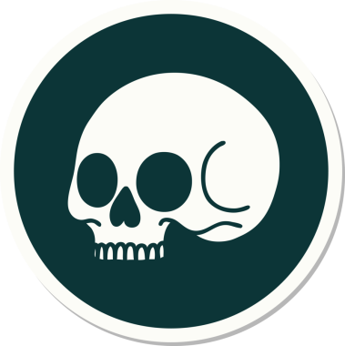 Bir insan tarafından çizilmiş bir kafatasının geleneksel stiliyle dövme çıkartması.