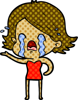 Bir insan tarafından çizilmiş ağlayan çizgi film kadını.