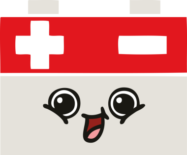 Bir insan tarafından çizilen araba aküsünün düz renkli retro karikatürü