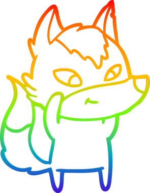 Gökkuşağı gradyan çizgisi. Bir insan tarafından çizilmiş dost bir kurt çizgi filmi.