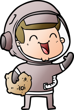 Bir insan tarafından çizilmiş mutlu astronot çizgi filmi.