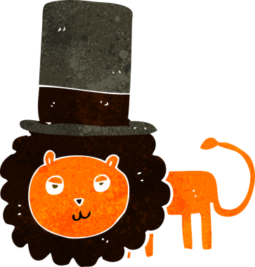 Bir insan tarafından çizilmiş silindir şapkalı bir aslan.