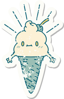 Bir insan tarafından çizilmiş dövmeli dondurma karakterinin eski bir çıkartması.